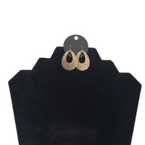 Gold Toned Lightweight Thin Metal Dotted Cutouts Dangle Style Teardrop Earrings